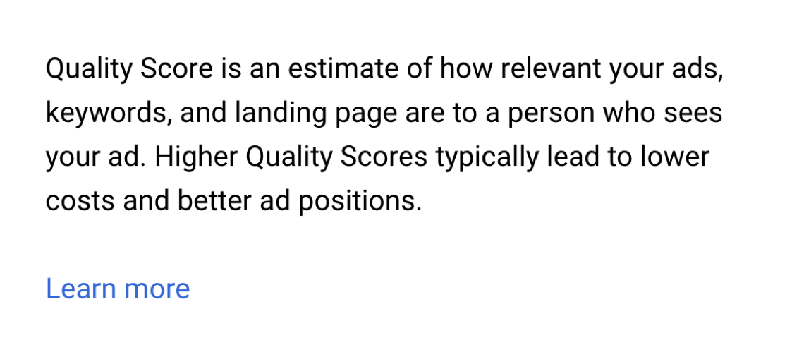 Google's Quality Score defenition
